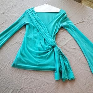 Turquoise stretchy and sexy wrap around top